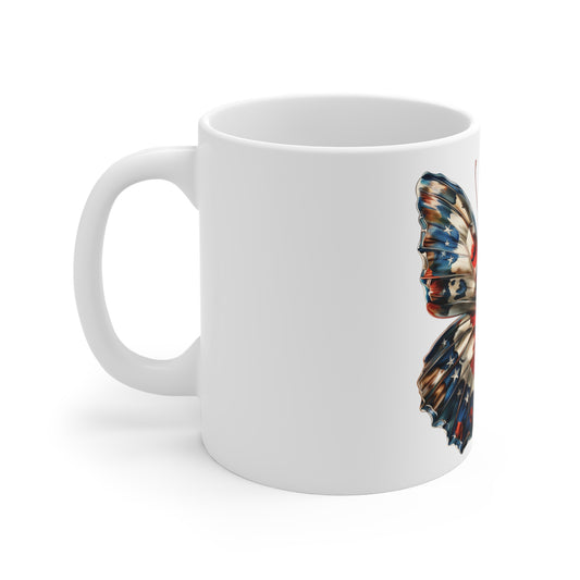 Patriotic Stars Butterfly Mug – American Flag Butterfly Coffee Mug – Red White Blue Star Wing Mug – USA Art Nature Cup – Unique Gift Mug Mug 11oz
