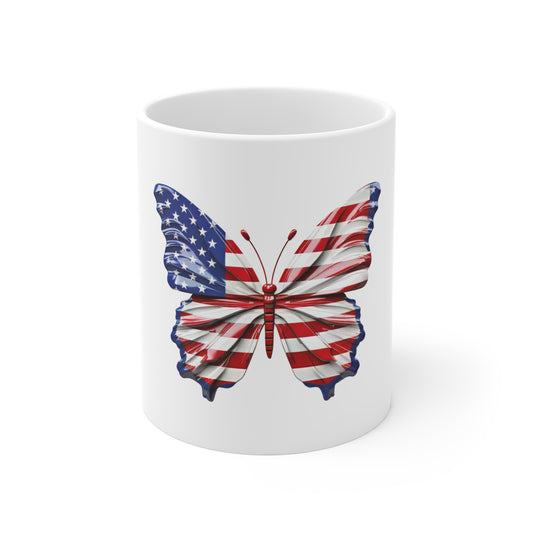 American Flag Butterfly Coffee Mug – Patriotic Butterfly Mug – Red White Blue Freedom Wings Cup – USA Artistic Butterfly Gift Patriotic Butterfly Mug – American Flag 11oz Coffee Cup