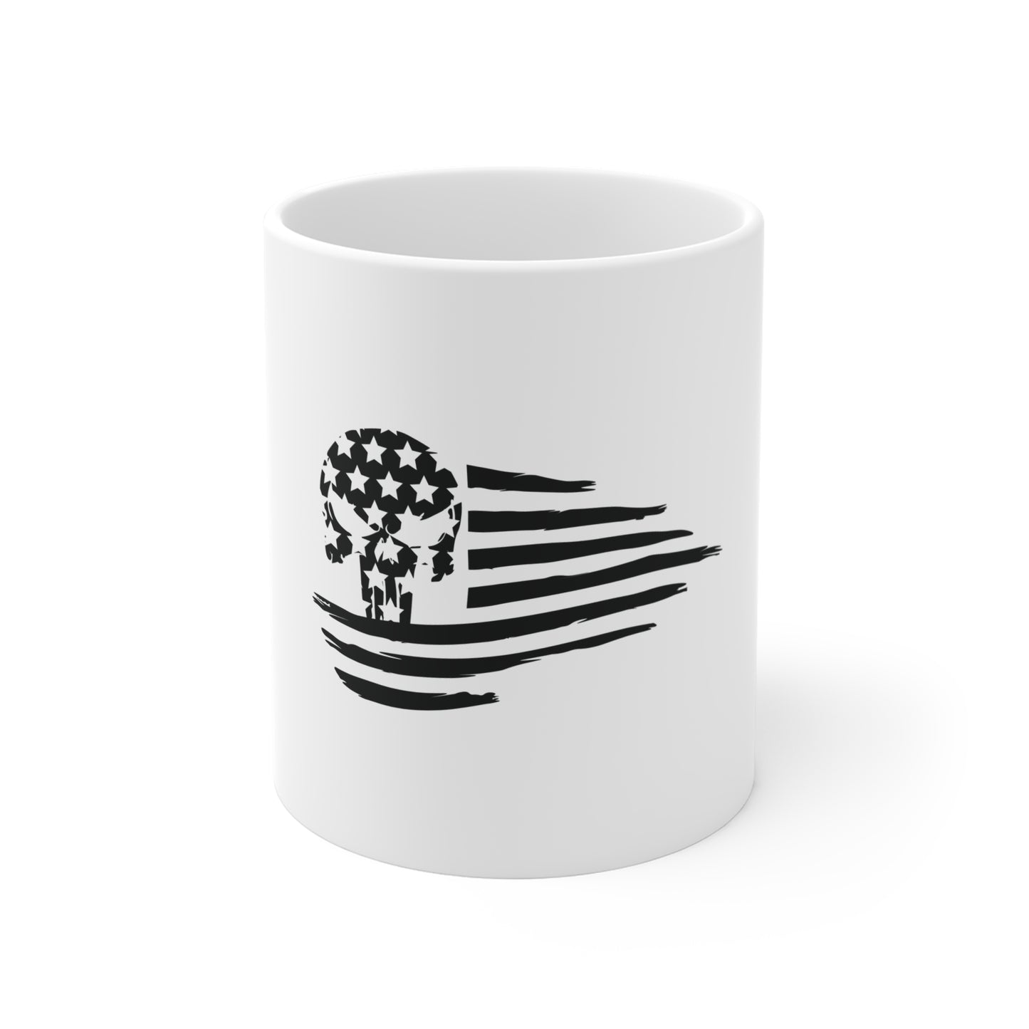 Distressed American Flag Skull Mug – Grunge USA Skull Coffee Mug – Patriotic Tactical Skull Cup – Vintage Style American Flag Mug Mug 11oz