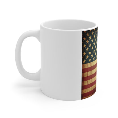 Distressed American Flag Coffee Mug – Grunge USA Flag Mug – Vintage Drip Patriotic Cup – Rustic Americana Mug Vintage American Flag Mug — Patriotic 11oz Coffee Cup for Veterans & Fourth of July...