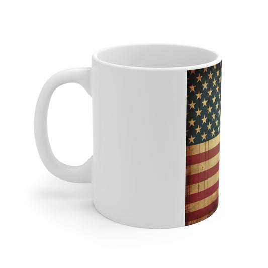 Distressed American Flag Coffee Mug – Grunge USA Flag Mug – Vintage Drip Patriotic Cup – Rustic Americana Mug Vintage American Flag Mug — Patriotic 11oz Coffee Cup for Veterans & Fourth of July...