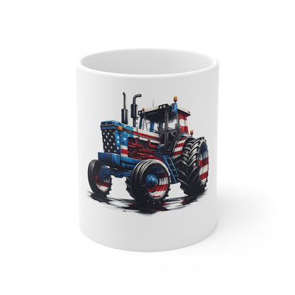 Patriotic Tractor Coffee Mug – American Flag Farm Tractor Mug – Bold USA Workhorse Cup – Farmer Pride Gift Mug – Red White Blue Tractor Mug Mug 11oz