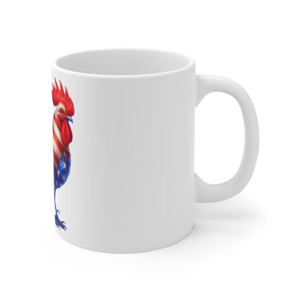 Patriotic Rooster Coffee Mug – American Flag Feather Rooster – Red White Blue Farmhouse Mug – Bold USA Pride Gift Patriotic Rooster Coffee Mug — American Flag 11oz Ceramic Mug