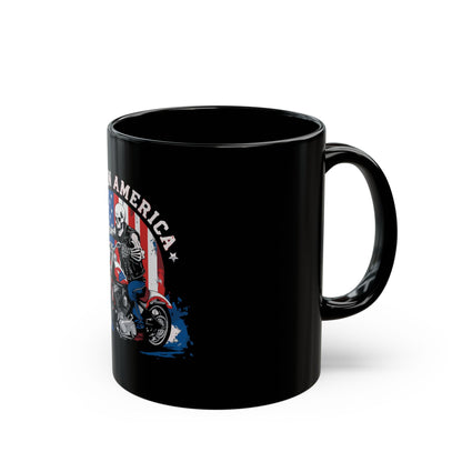 Made in America Biker Coffee Mug – Patriotic Motorcycle Skull Mug – USA Rider Gift Mug – American Flag Vintage Biker Cup Made in America Motorcycle Skeleton Black Mug — Patriotic Biker Coffee Cup...