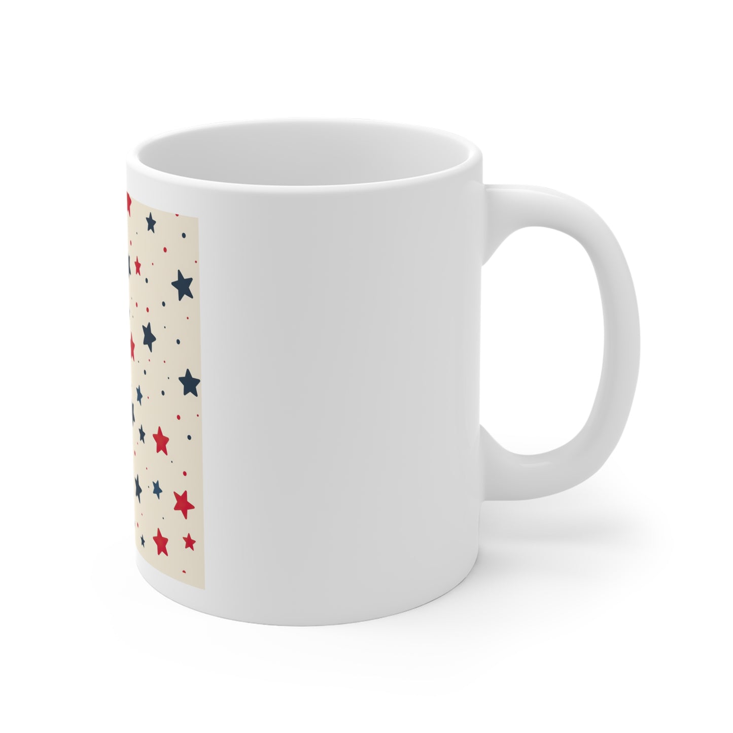 Scattered Americana Stars Coffee Mug – Red Blue Star Confetti Mug – Minimal Patriotic Pattern Cup – Subtle USA Star Design Mug 11oz Star Pattern Mug — Red & Navy Patriotic Ceramic Coffee Cup