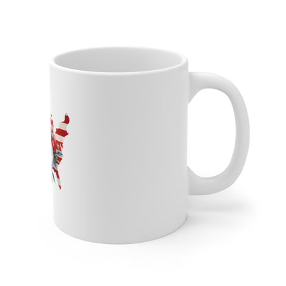 Patriotic Floral USA Map Mug — American Flag with Red & White Roses (11 oz)