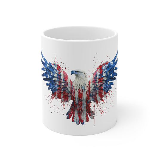 Patriotic Eagle Coffee Mug — American Flag Watercolor 11oz