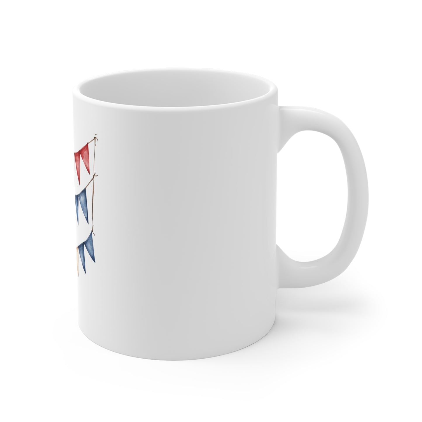 Patriotic Bunting Ceramic Mug - 11oz Red White Blue Banner Coffee Cup