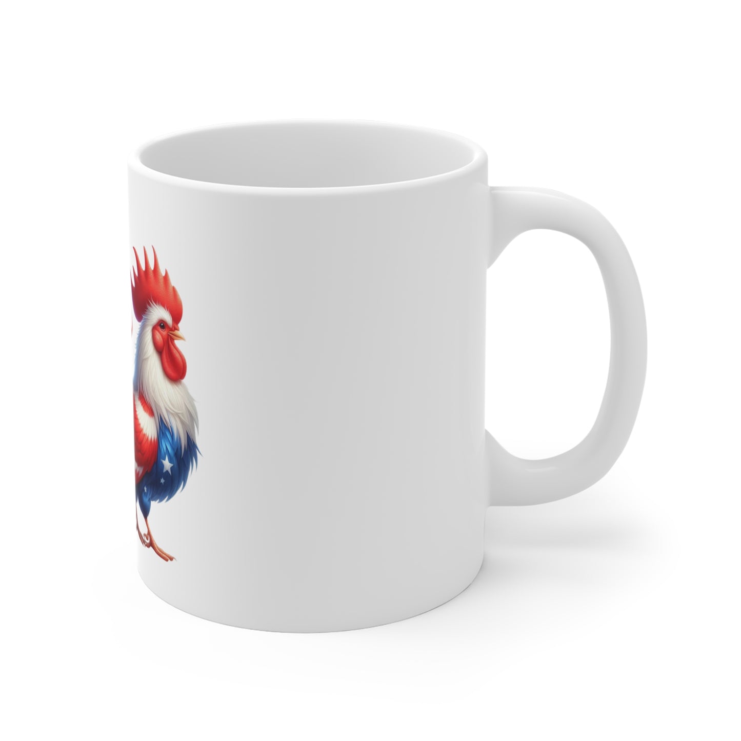 Patriotic Rooster Coffee Mug – Red White Blue Farmhouse Mug – Americana Chicken Art Cup – Bold USA Farm Animal Mug 11oz