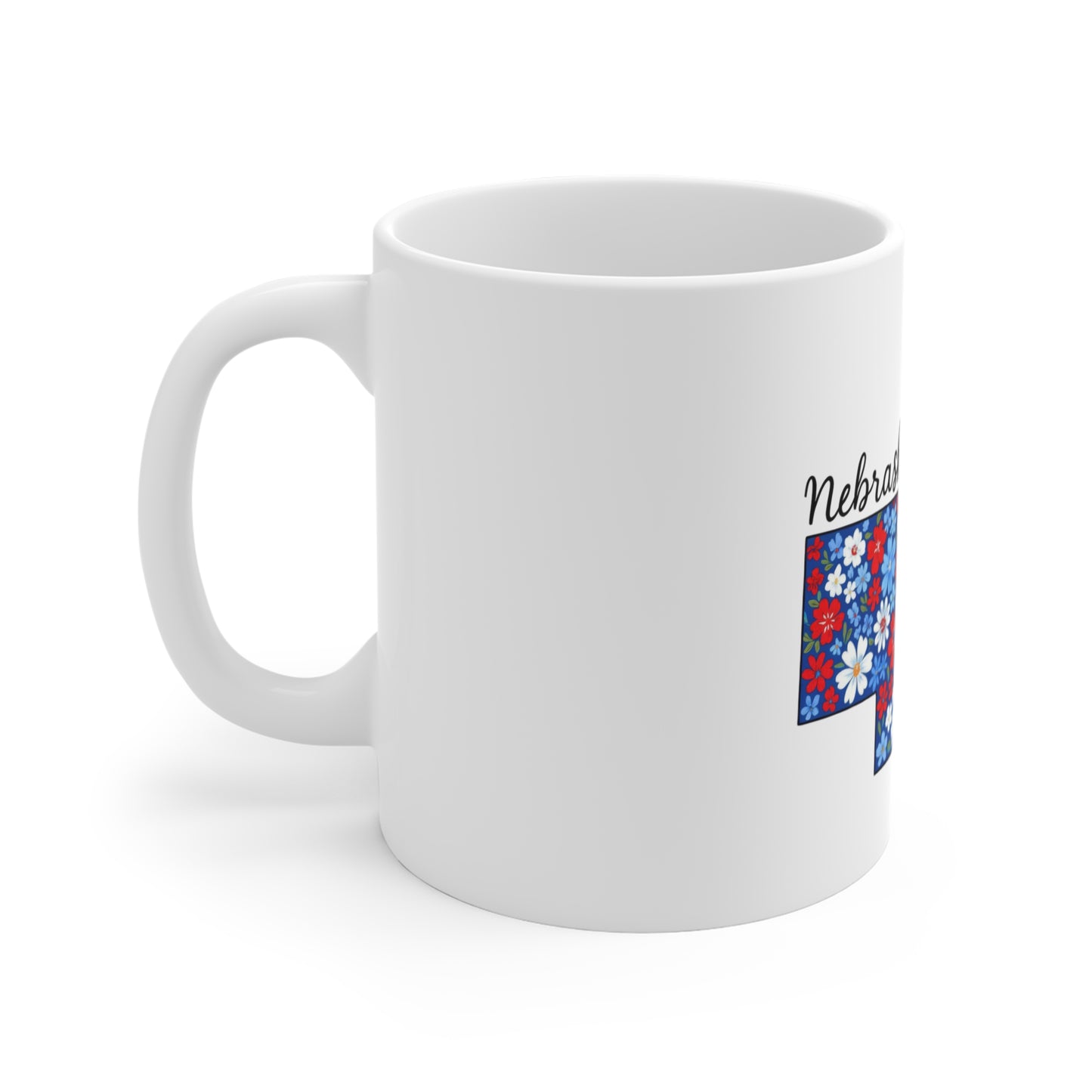 Nebraska Floral State Mug — Red, White & Blue Daisy Tea Coffee Cup