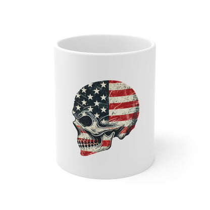 American Flag Skull Mug – Patriotic 11oz Coffee Cup