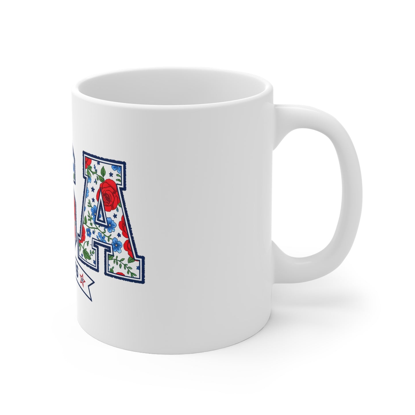USA Floral Mug - Patriotic "EST. 1776" Coffee Cup