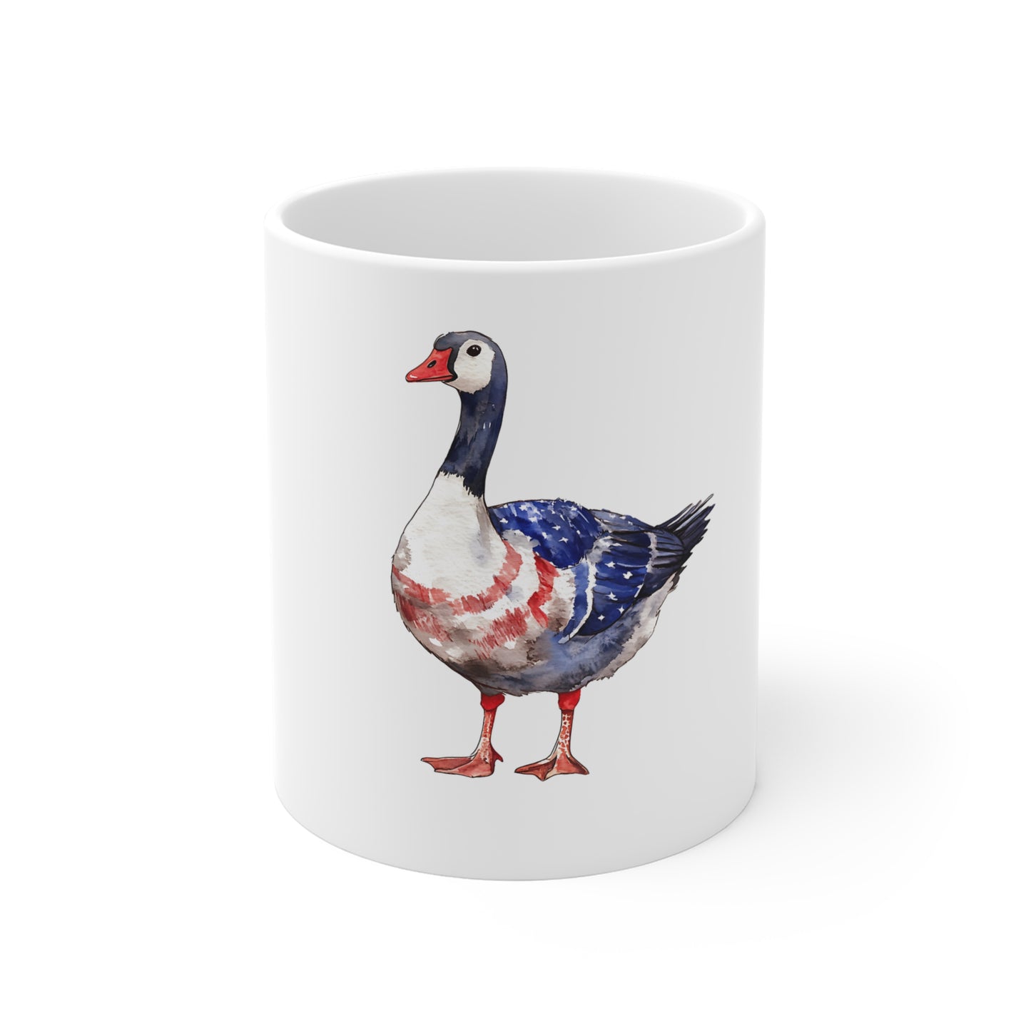 Patriotic Goose Mug — Watercolor American Flag Duck Coffee Cup