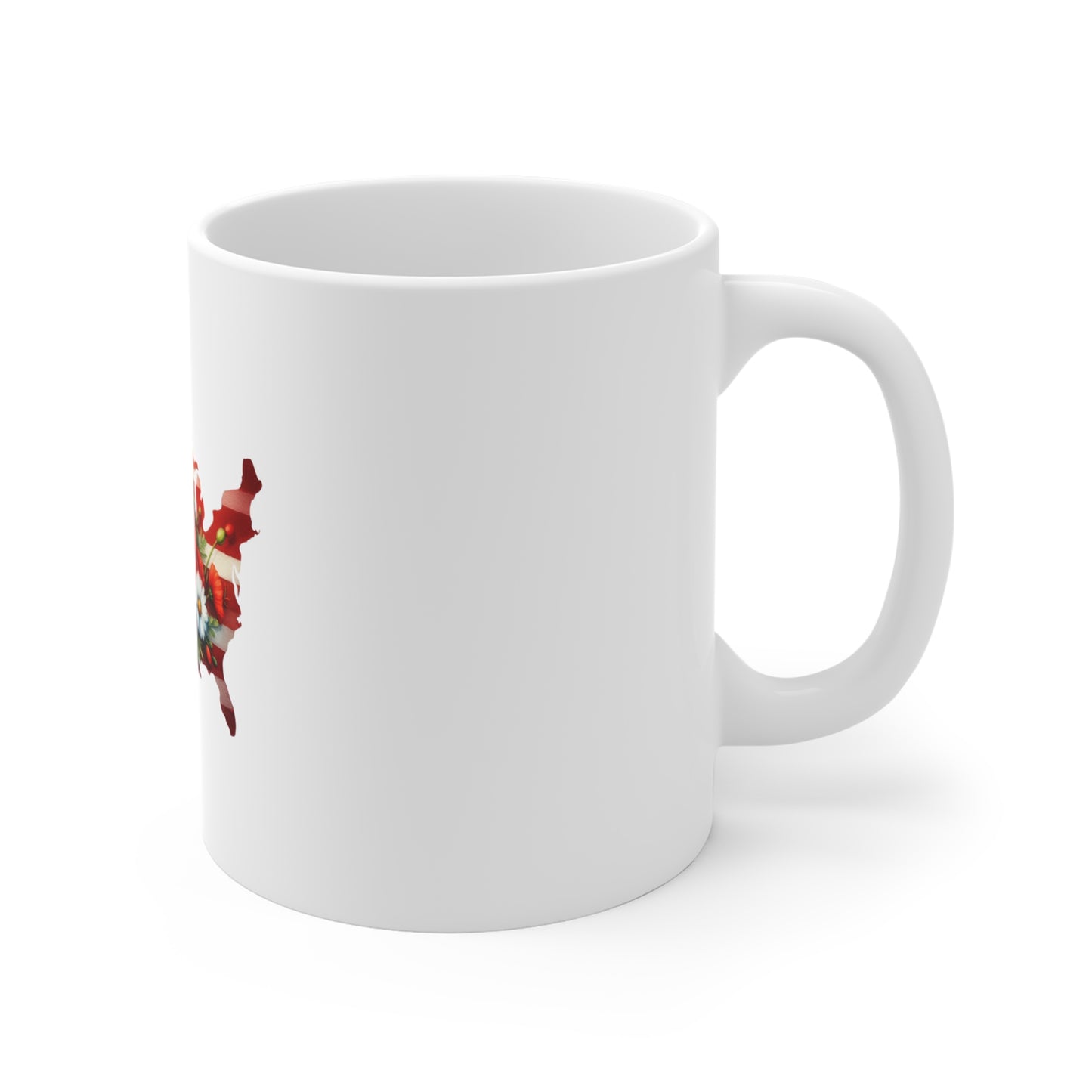 Patriotic USA Floral Map Mug - 11oz American Flag Poppy Coffee Cup