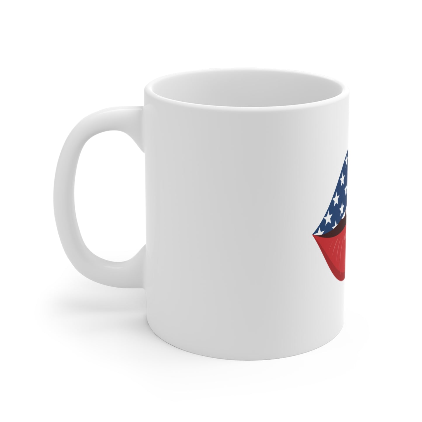Patriotic Lips Coffee Mug – American Flag Kiss Mug – Bold USA Pop Art Cup – Fun 4th of July Gift Mug Mug 11oz