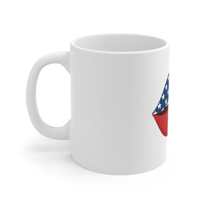 Patriotic Lips Coffee Mug – American Flag Kiss Mug – Bold USA Pop Art Cup – Fun 4th of July Gift Mug Mug 11oz