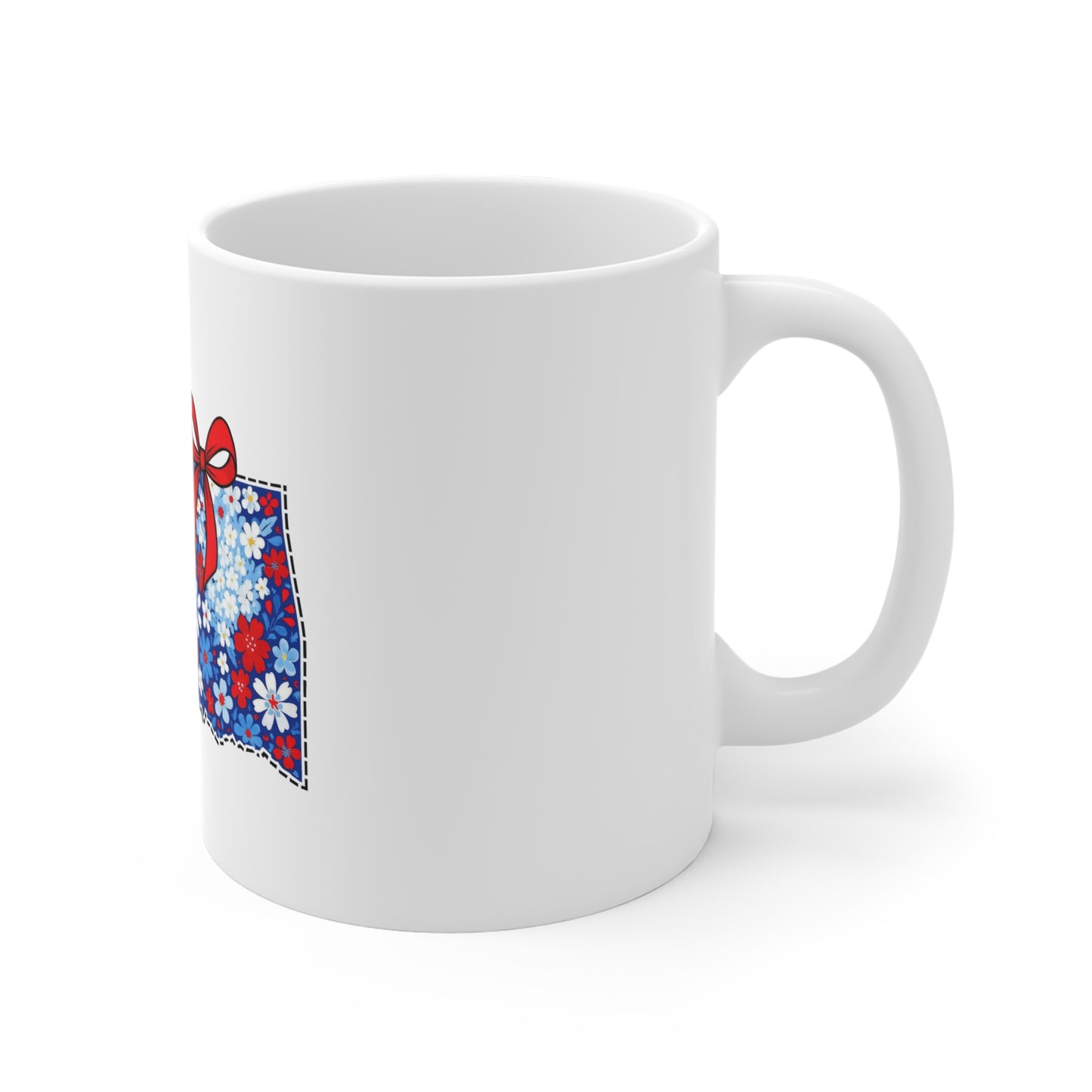Oklahoma Floral State Mug — Red, White & Blue Daisy Design with Bow