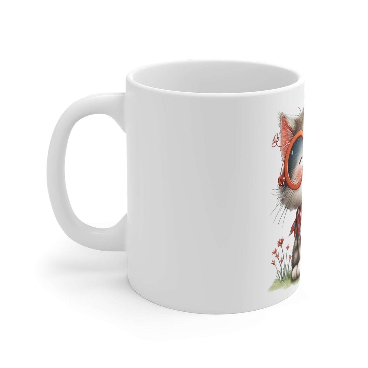 Cute Patriotic Kitten with Glasses Mug – Americana Bandana Cat Coffee Mug – Red White Blue Cat Lover Gift – Adorable Smart Cat Mug Cute Cat Mug — Patriotic Kitty with Sunglasses (11oz)