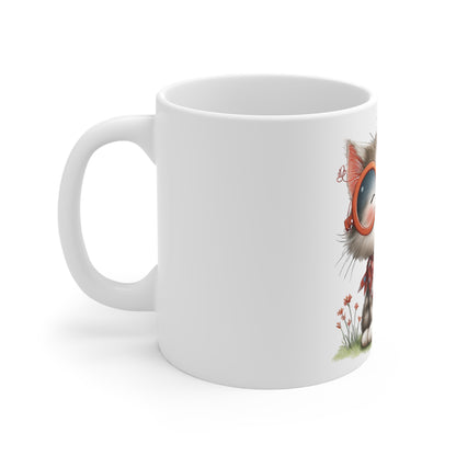 Cute Patriotic Kitten with Glasses Mug – Americana Bandana Cat Coffee Mug – Red White Blue Cat Lover Gift – Adorable Smart Cat Mug Cute Cat Mug — Patriotic Kitty with Sunglasses (11oz)