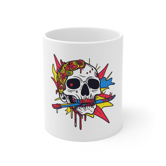Skull & Arrow Ceramic Mug — Colorful Tattoo-Style 11oz Coffee Cup