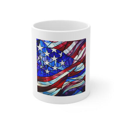 Stained Glass American Flag Coffee Mug – Classic Wave Patriotic Mug – Colorful USA Flag Cup – Artistic Americana Gift – Premium Art Mug11oz Coffee Cup