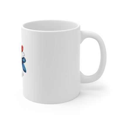 Patriotic Daisy 11oz Coffee Mug — Red White & Blue Flower Ceramic Cup