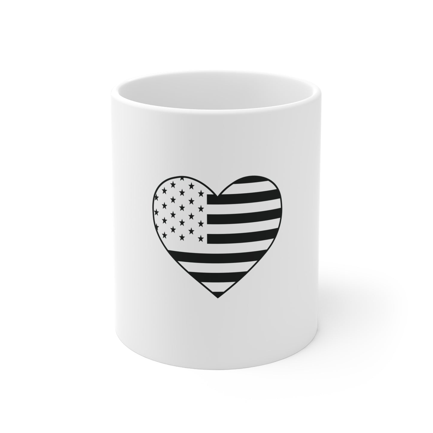 Stealth American Flag Heart Coffee Mug – Blacked Out USA Flag Heart Mug – Minimalist Patriotic Love Design Cup – Subtle Freedom Gift Mug Mug 11oz