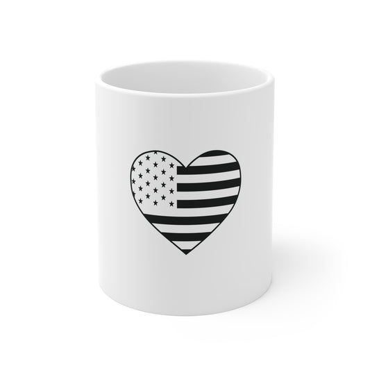 Stealth American Flag Heart Coffee Mug – Blacked Out USA Flag Heart Mug – Minimalist Patriotic Love Design Cup – Subtle Freedom Gift Mug Mug 11oz