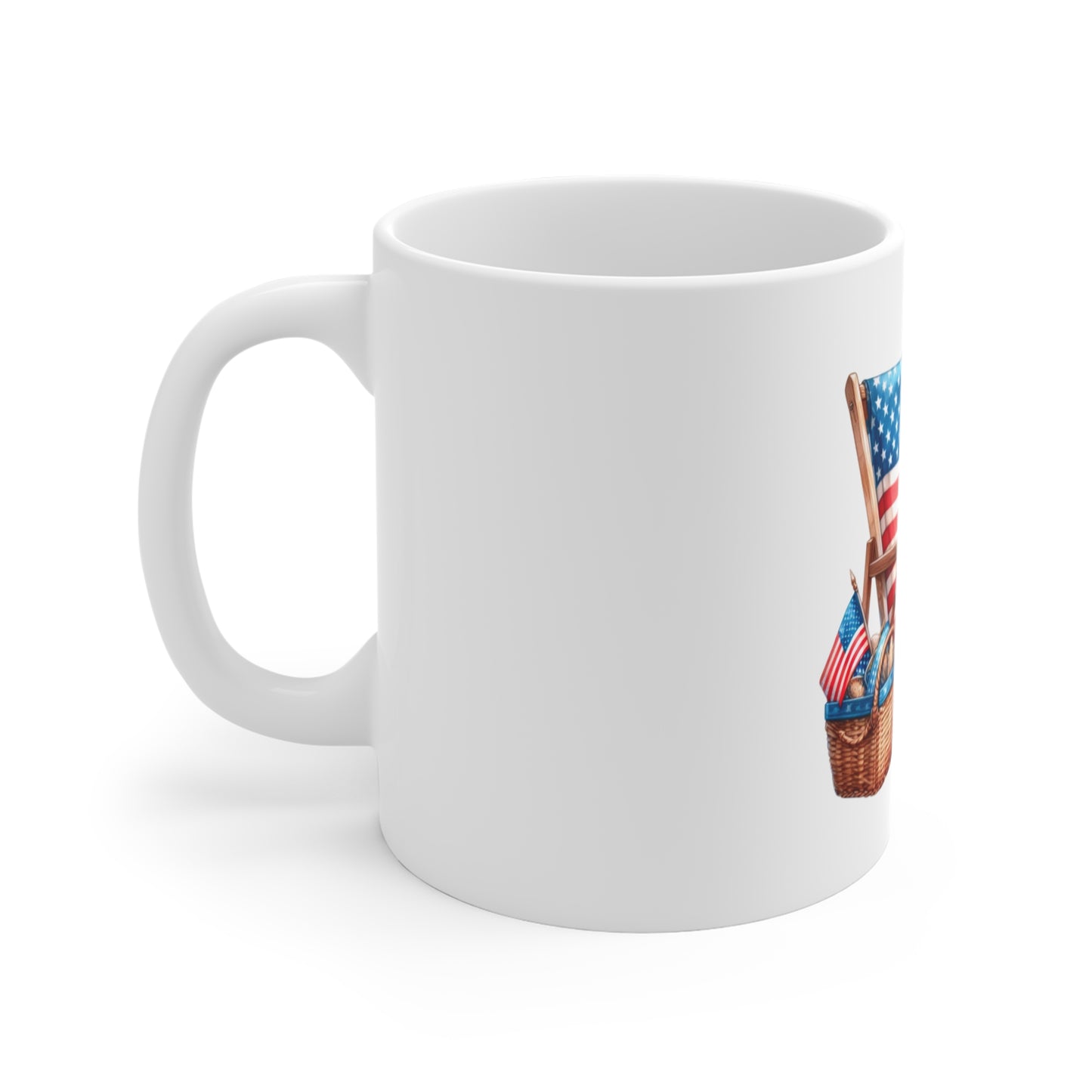 Mug — Patriotic Beach Chair Coffee Mug with American Flag Design