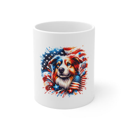 American Flag Dog Mug – Patriotic Aussie/Cattle Dog Coffee Cup (11oz)
