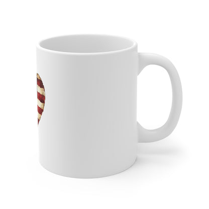 American Flag Heart Mug - Patriotic 11oz Coffee Cup for Fourth of July & Veterans
