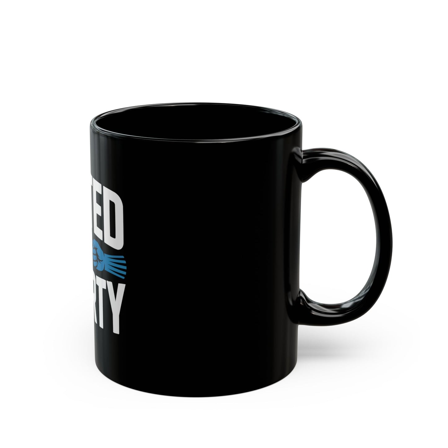 United in Liberty Black Mug – Patriotic Red & Blue Fist Coffee Cup (11oz/15oz)