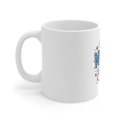 Nurse Patriotic 11oz Ceramic Mug – Red White Blue Nurse Stethoscope & Bow Coffee Cup