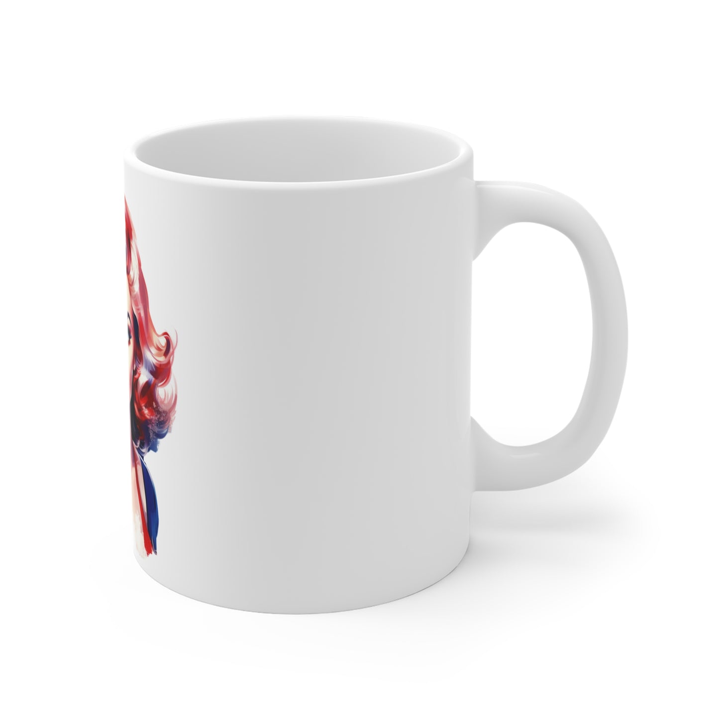 Patriotic Pin Up Portrait Mug – Bold Americana Woman Coffee Mug – Red White Blue Retro Beauty Cup – Vintage USA Art Mug – Gift for Her Patriotic Pin-Up Mug — Retro American Flag Woman Coffee Cup...