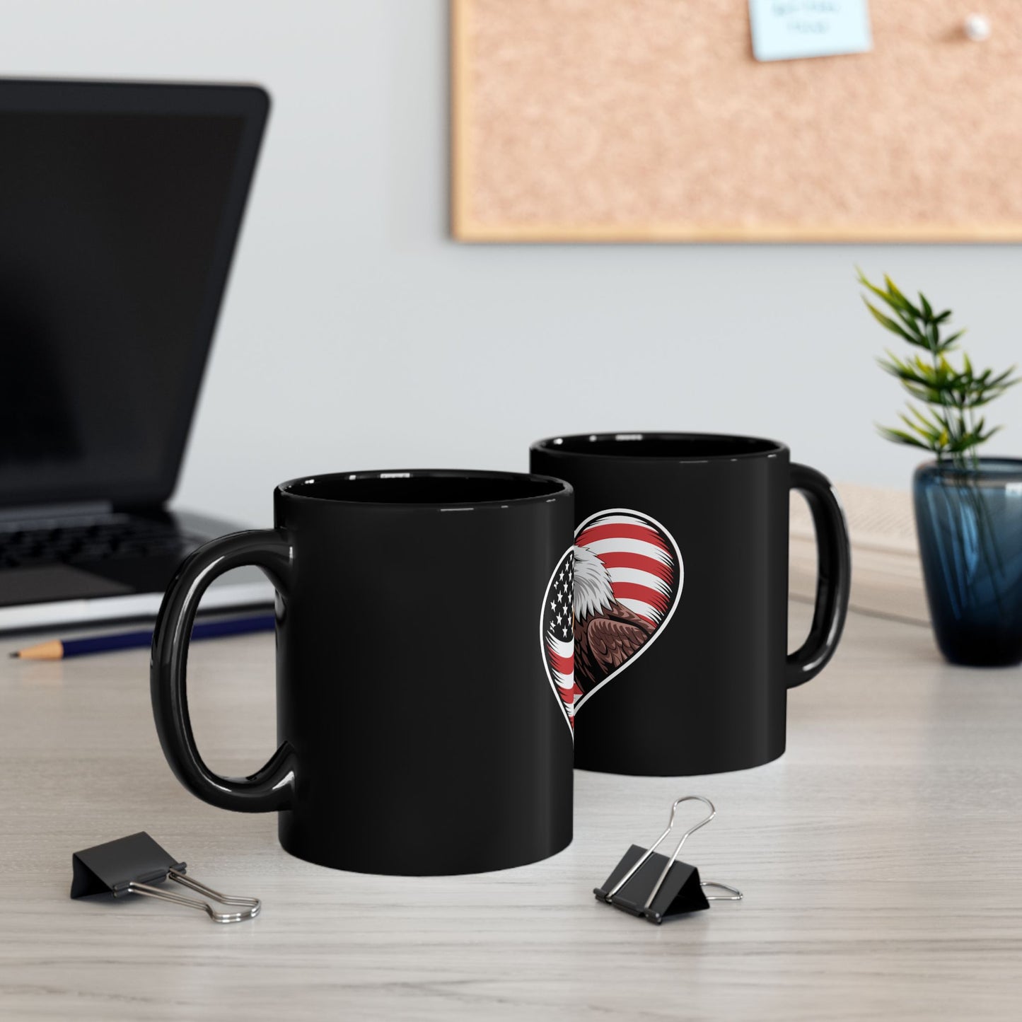 Patriotic Eagle Heart Coffee Mug – American Flag Heart with Bald Eagle – USA Pride Mug – Red White Blue Gift Mug Black Mug (11oz, 15oz)