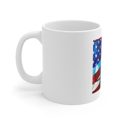 Stained Glass American Flag Coffee Mug – Cathedral Window Patriotic Mug – Colorful USA Flag Cup – Artistic Americana Gift – Premium Art Mug