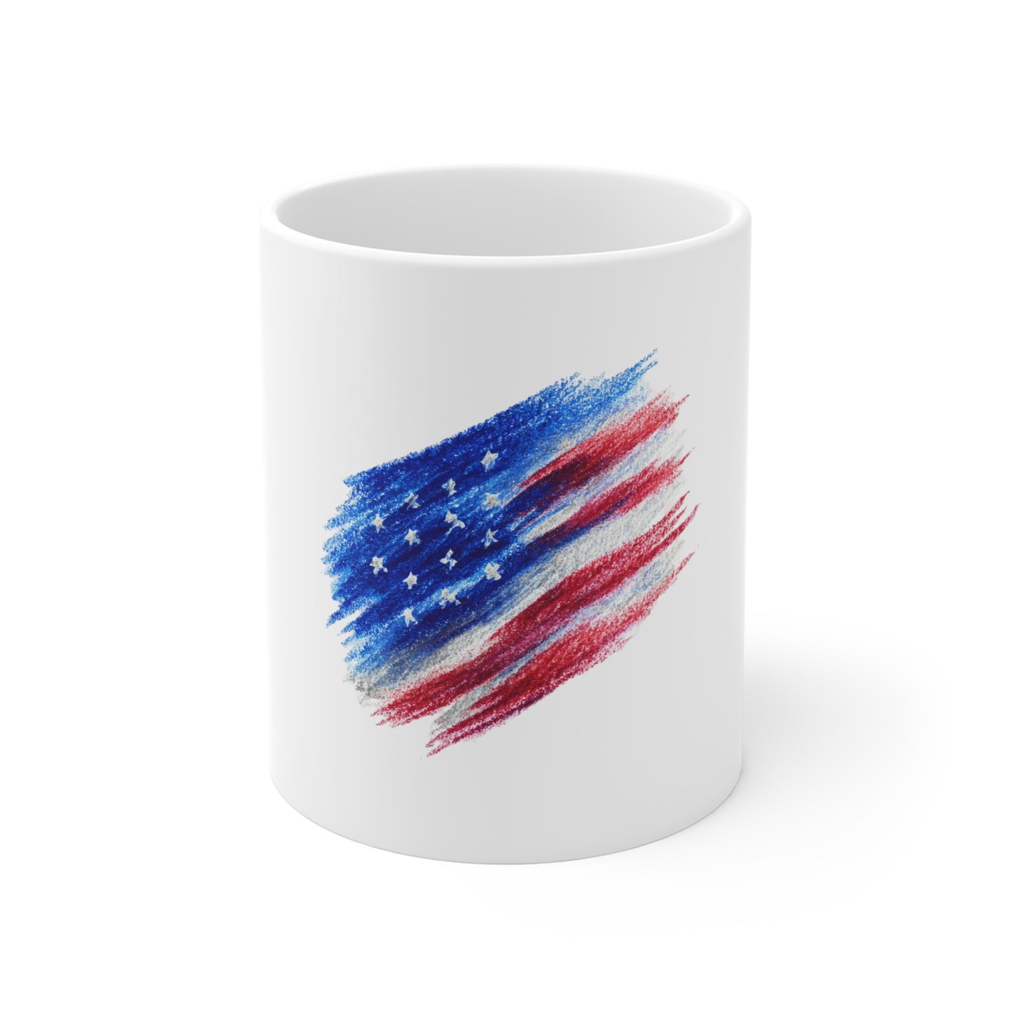 American Flag Sketch Mug — 11oz Patriotic Coffee Cup for Fourth of July & Veterans