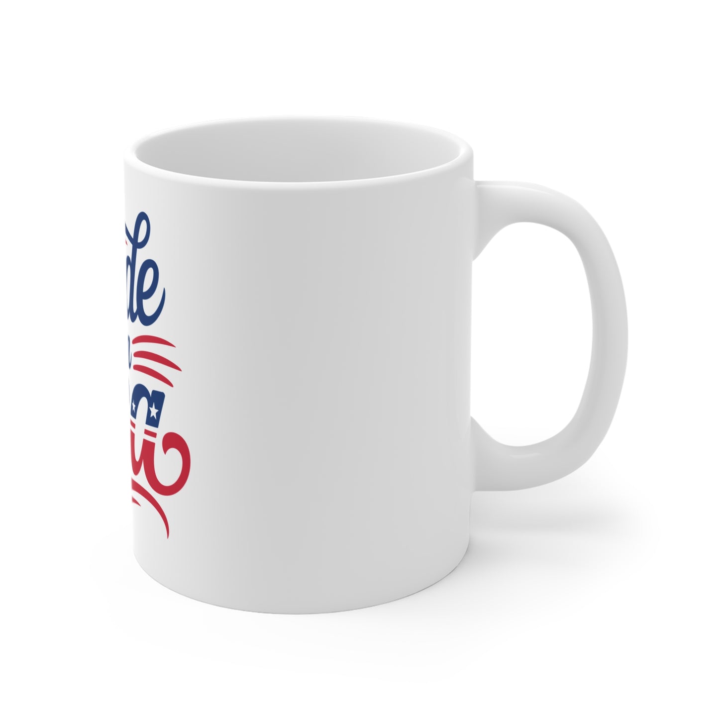 Made in USA Script Coffee Mug – Patriotic Hand Lettered USA Mug – Modern Americana Typography Cup – USA Pride Gift Mug Made in USA Ceramic Mug — Patriotic Red White Blue 11oz