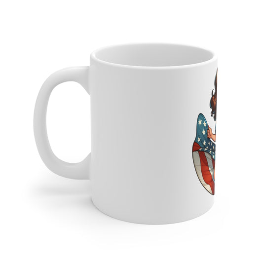 Patriotic Pin-Up Woman Coffee Mug – Retro Americana Girl Mug – Stars and Stripes Dress Cup – Vintage USA Beauty Mug – Fourth of July Gift Patriotic Pin-Up Mug — 11oz Retro American Flag Pinup Coffee...