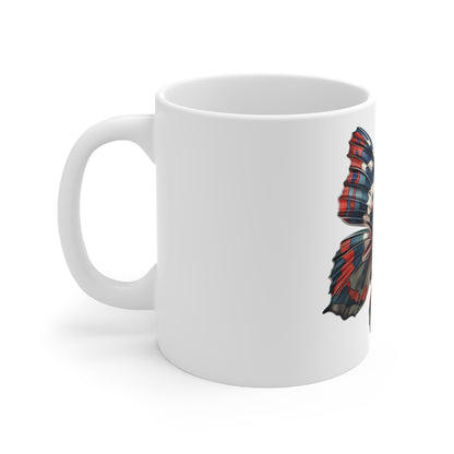Dynamic Patriotic Butterfly Mug – Angled Red White Blue Wing Coffee Mug – Modern Americana Motion Art Cup – USA Gift Mug Mug 11oz