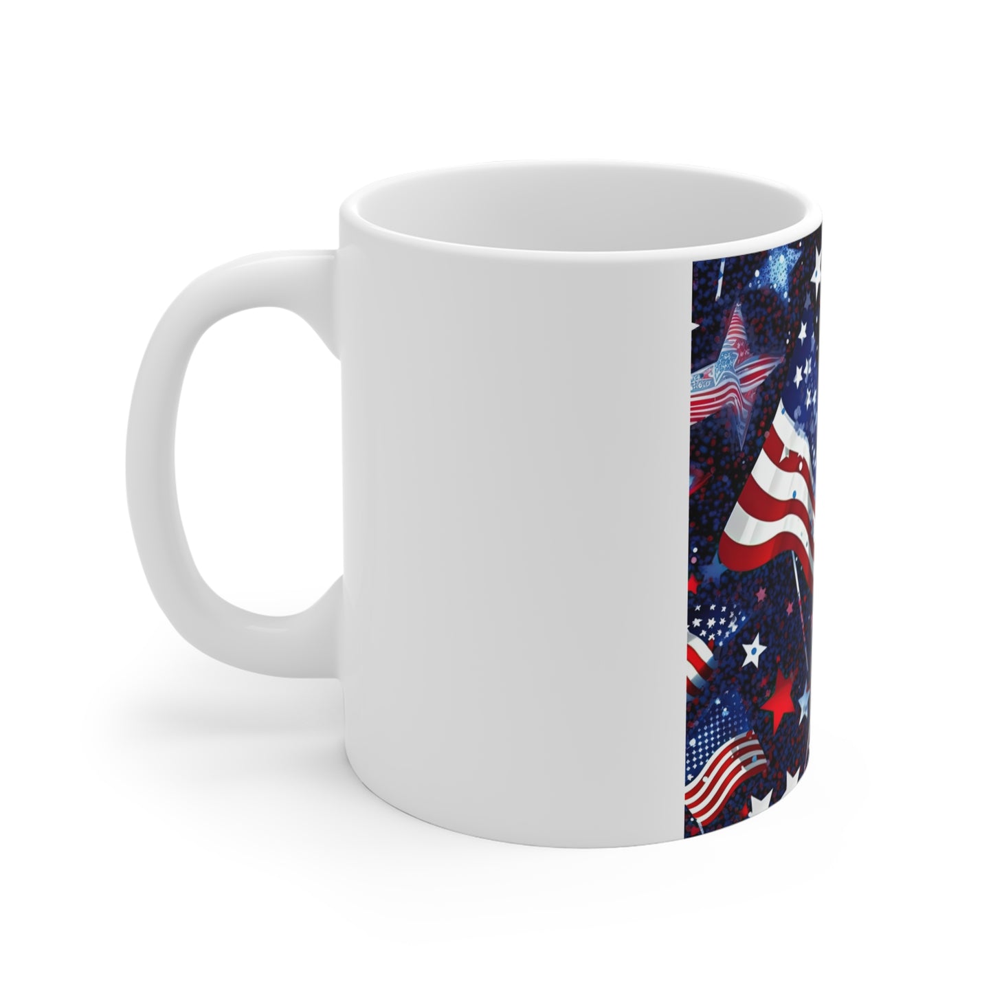 Starry American Flag Coffee Mug – Glitter Patriotic Mug – Sparkle USA Flag Cup – Festive Americana Stars Mug American Flag Stars Mug – Patriotic 11oz Coffee Cup for 4th of July & Veterans Day