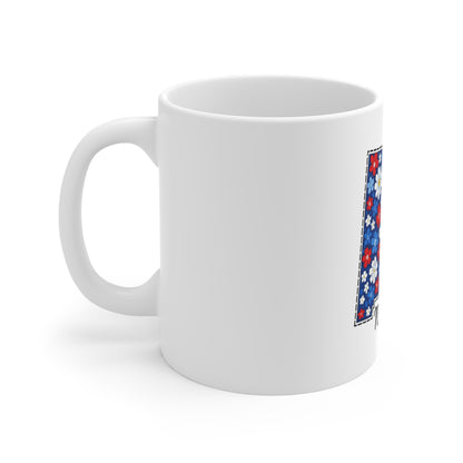 New Mexico Floral State Mug - Red, White & Blue Daisy Coffee Cup (11 oz)