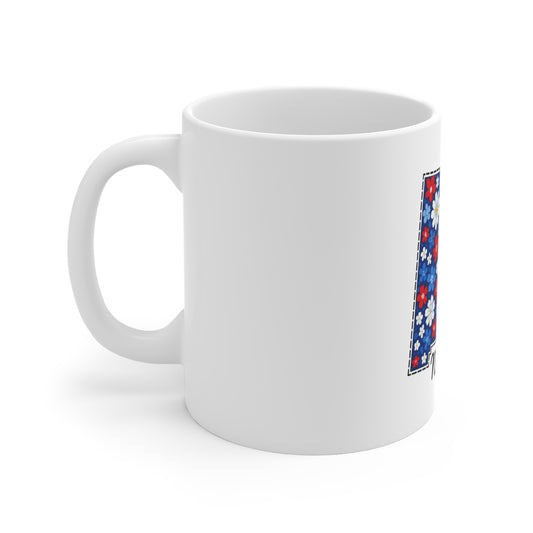 New Mexico Floral State Mug - Red, White & Blue Daisy Coffee Cup (11 oz)