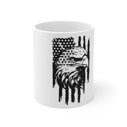 Patriotic Eagle Flag Coffee Mug – Distressed American Flag Eagle Mug – Bold USA Freedom Design Cup – Rugged Americana Gift Mug Mug 11oz