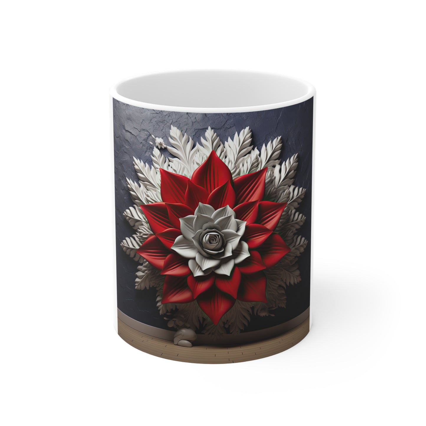 Patriotic 3D Floral Mandala Coffee Mug – Red White Sculpted Flower Mug – Bold Symmetrical Americana Art Cup – Premium Statement Mug Red & White Floral Succulent Mug – Decorative 11oz Ceramic Coffee...
