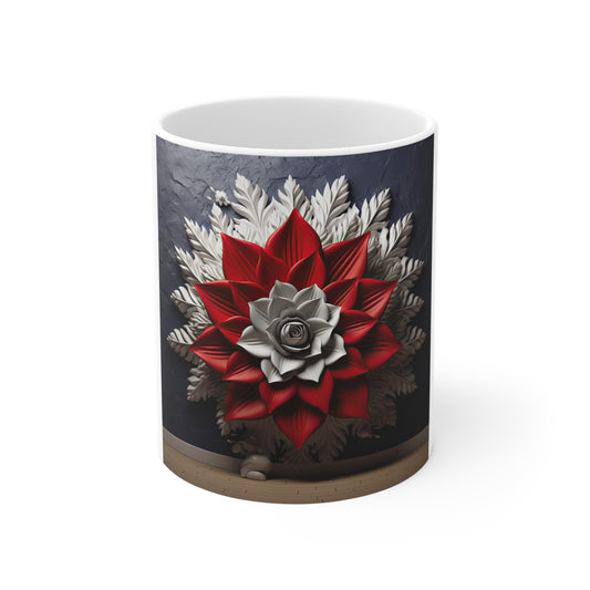 Patriotic 3D Floral Mandala Coffee Mug – Red White Sculpted Flower Mug – Bold Symmetrical Americana Art Cup – Premium Statement Mug Red & White Floral Succulent Mug – Decorative 11oz Ceramic Coffee...