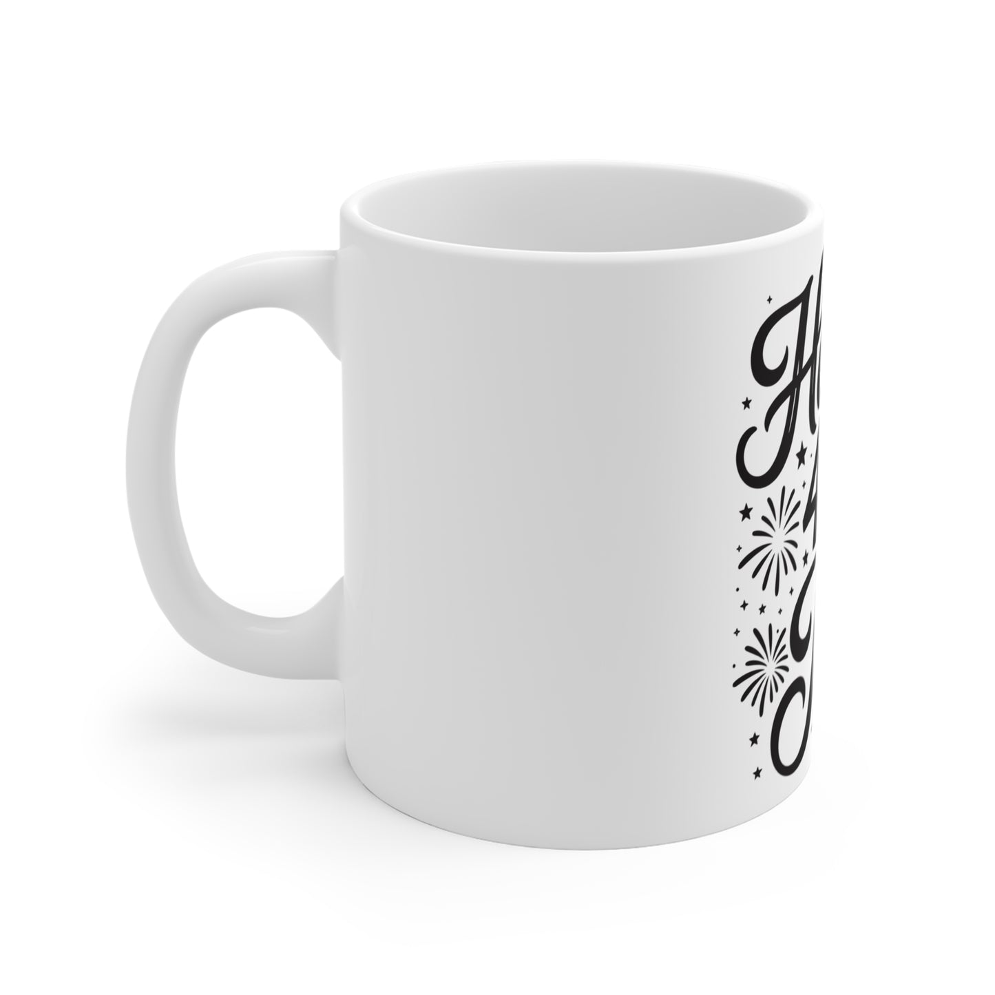 Happy 4th of July Coffee Mug – Patriotic Script Fireworks Mug – Independence Day USA Mug – Festive Americana Celebration Cup Mug 11oz