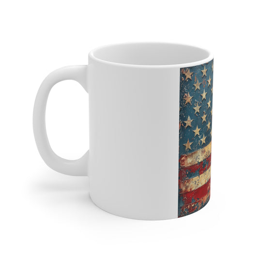 Vintage American Flag Mug — Distressed USA Patriotic 11oz Coffee Cup