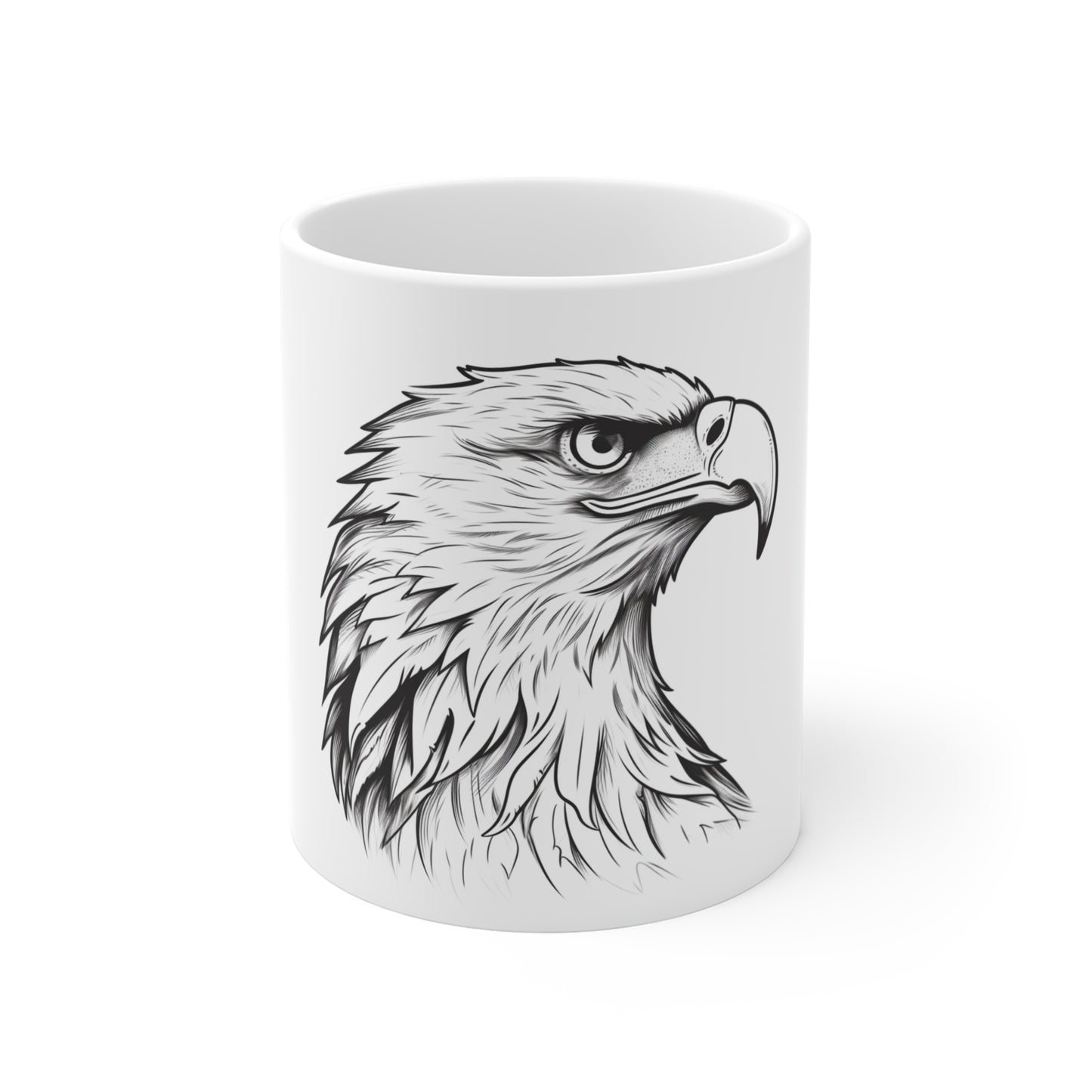 Majestic Eagle Line Art Mug – Detailed Bald Eagle Coffee Mug – Black Ink Style Patriotic Cup – American Wildlife Gift Mug 11oz