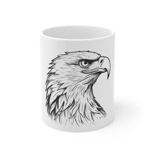Majestic Eagle Line Art Mug – Detailed Bald Eagle Coffee Mug – Black Ink Style Patriotic Cup – American Wildlife Gift Mug 11oz